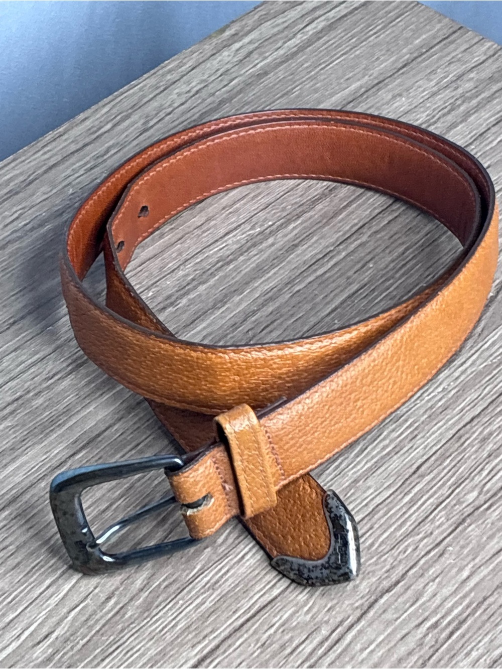 Vintage Polo Ralph Lauren Tan Leather Belt with Dark Metal Buckle size 32